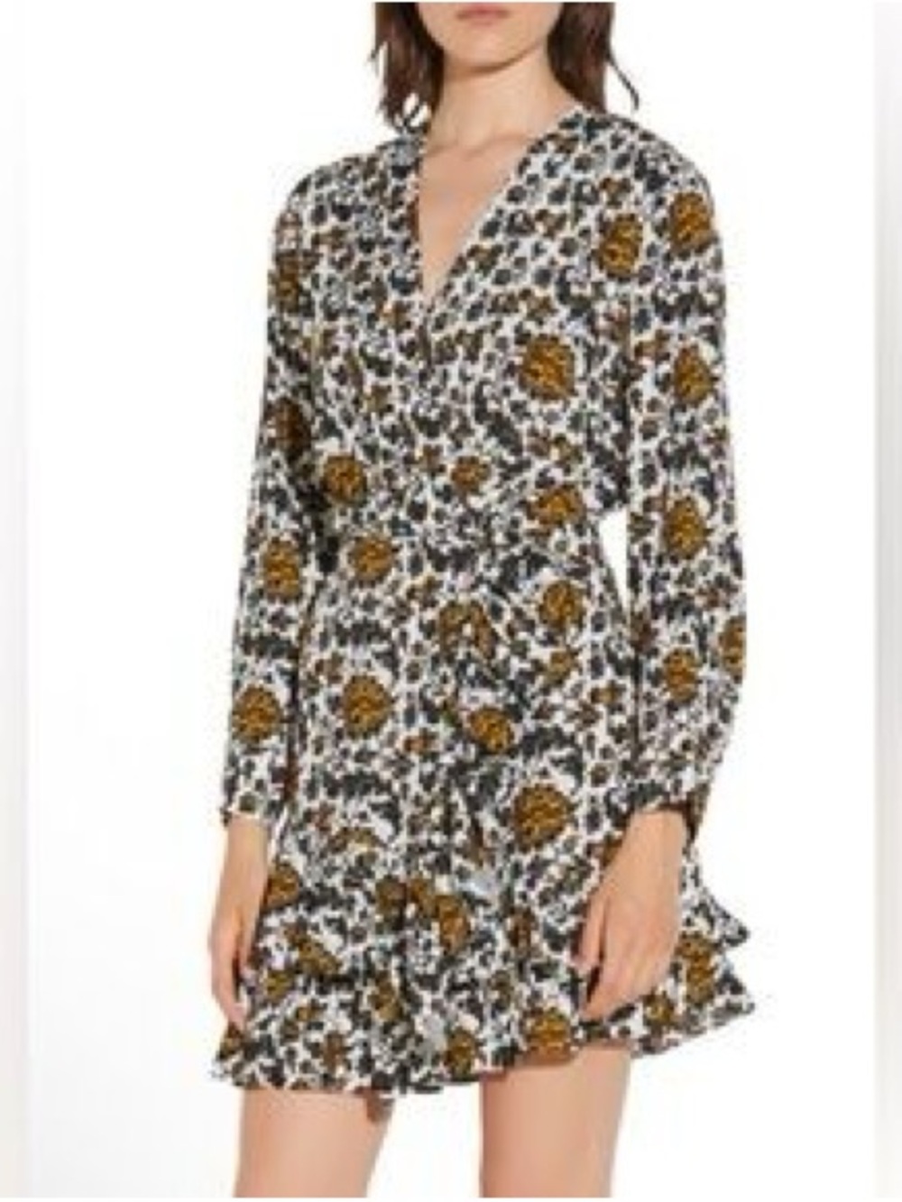 NWT Sandro Dami Floral Ruffle Mini Wrap Dress